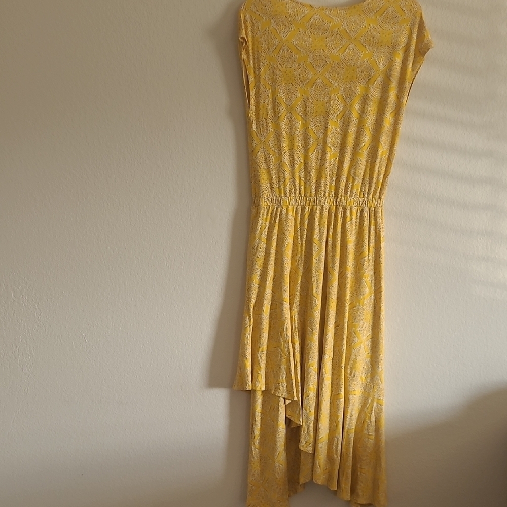 Maeve Yellow Absract Print Asymetrical Hem Shortsleeve Dress Size M - Picture 9 of 13